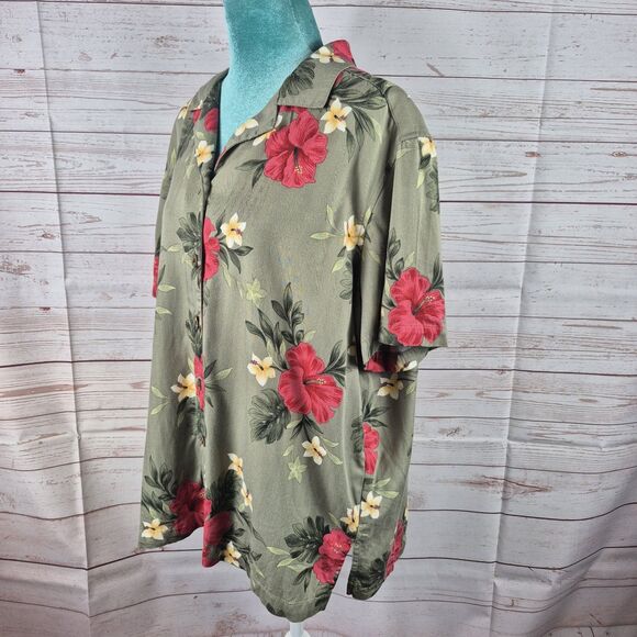 Havana Jacks Cafe Women's Sz 1X Green Top Hawaiian Shirt Button Up Beachy Aloha - Picture 6 of 9